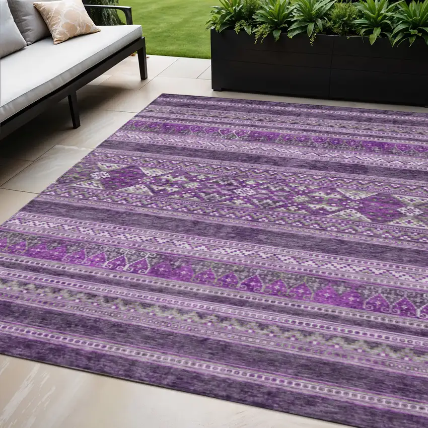 Purple Eggplant And Gray Southwestern Washable Indoor Outdoor Area Rug Photo 1