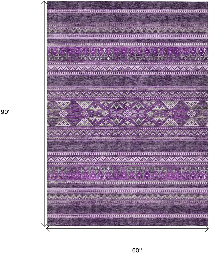 Purple Eggplant And Gray Southwestern Washable Indoor Outdoor Area Rug Photo 3