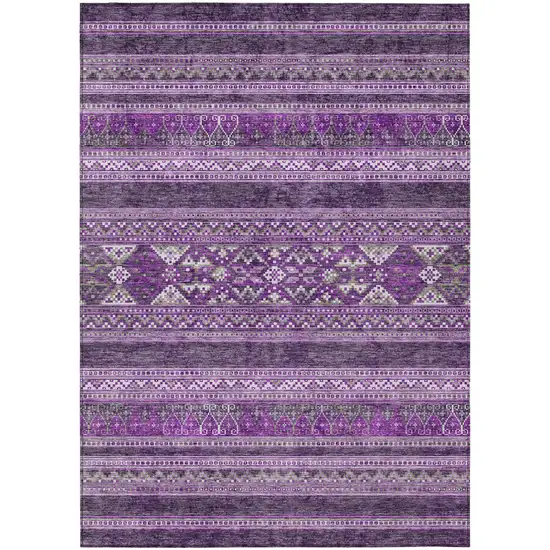 Purple Eggplant And Gray Southwestern Washable Indoor Outdoor Area Rug Photo 2