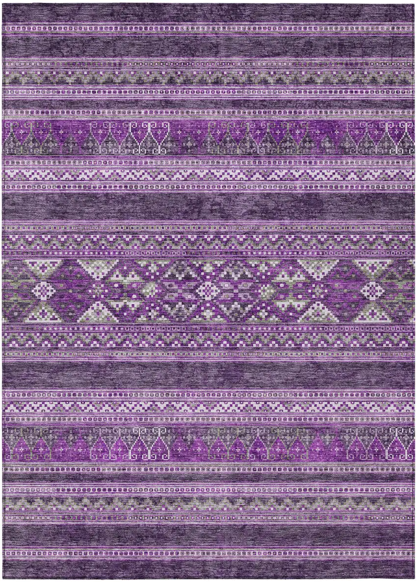 Purple Eggplant And Gray Southwestern Washable Indoor Outdoor Area Rug Photo 2