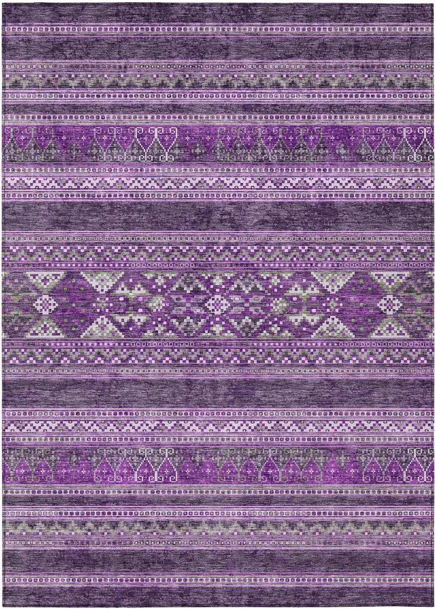 Purple Eggplant And Gray Southwestern Washable Indoor Outdoor Area Rug Photo 2