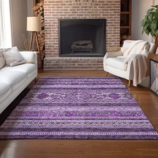 Purple Eggplant And Gray Southwestern Washable Indoor Outdoor Area Rug Photo 8