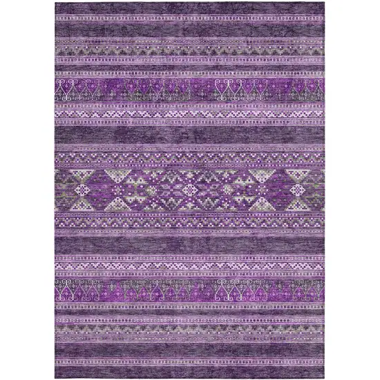 Purple Eggplant And Gray Southwestern Washable Indoor Outdoor Area Rug Photo 5