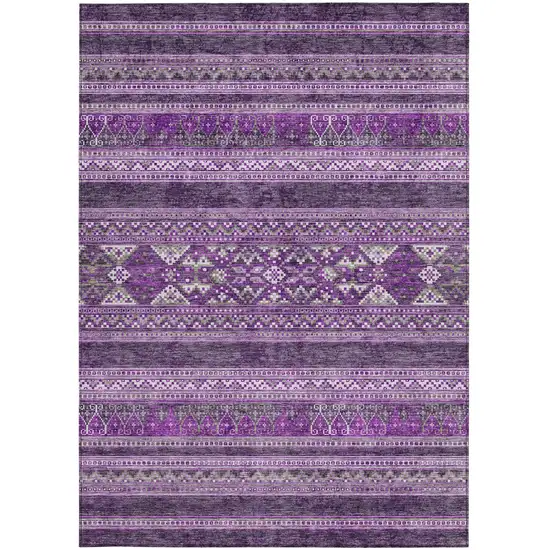 Purple Eggplant And Gray Southwestern Washable Indoor Outdoor Area Rug Photo 5
