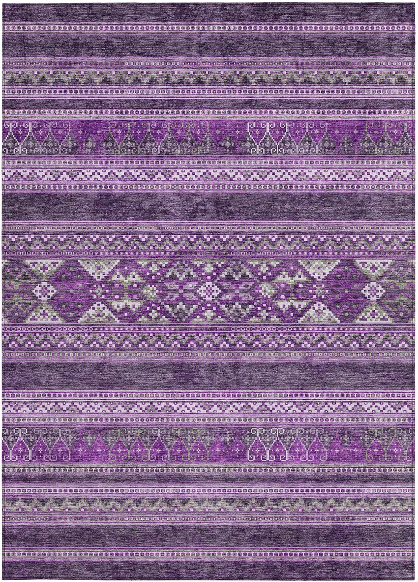 Purple Eggplant And Gray Southwestern Washable Indoor Outdoor Area Rug Photo 5