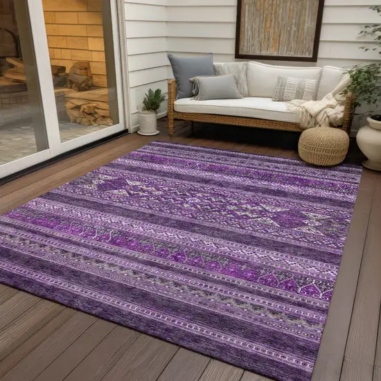 Purple Eggplant And Gray Southwestern Washable Indoor Outdoor Area Rug Photo 6