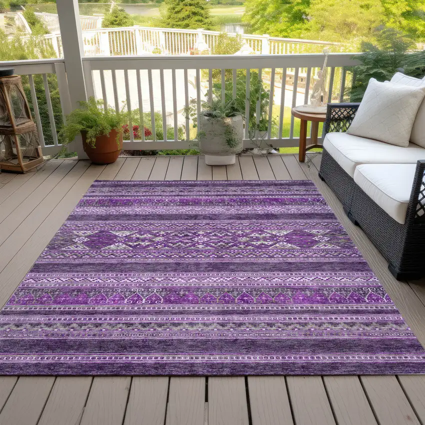 Purple Eggplant And Gray Southwestern Washable Indoor Outdoor Area Rug Photo 9