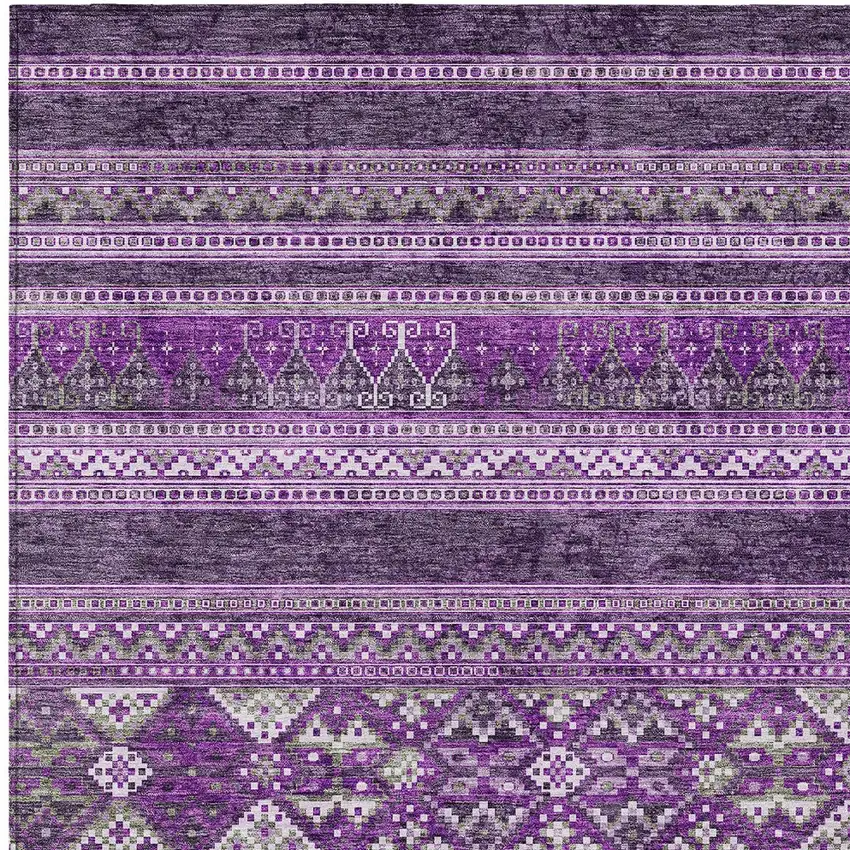 Purple Eggplant And Gray Southwestern Washable Indoor Outdoor Area Rug Photo 4