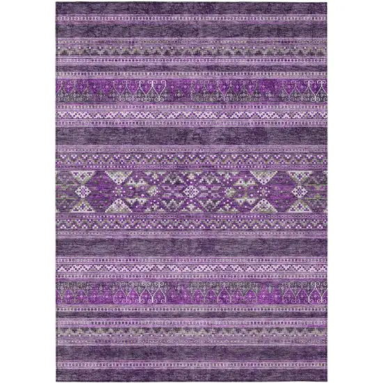 Purple Eggplant And Gray Southwestern Washable Indoor Outdoor Area Rug Photo 1
