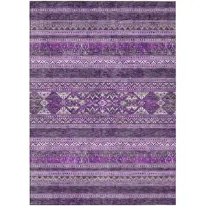 Photo of Purple Eggplant And Gray Southwestern Washable Indoor Outdoor Area Rug