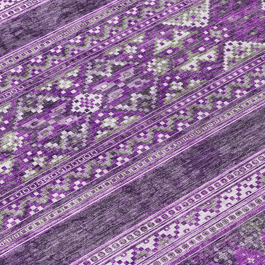 Purple Eggplant And Gray Southwestern Washable Indoor Outdoor Area Rug Photo 3