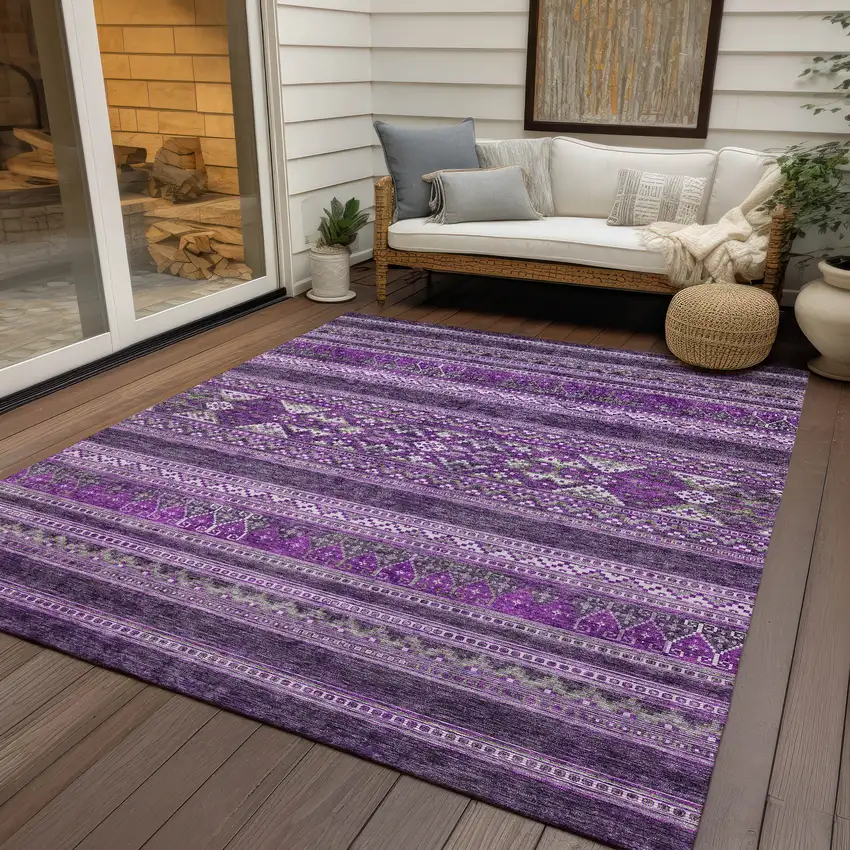 Purple Eggplant And Gray Southwestern Washable Indoor Outdoor Area Rug Photo 8