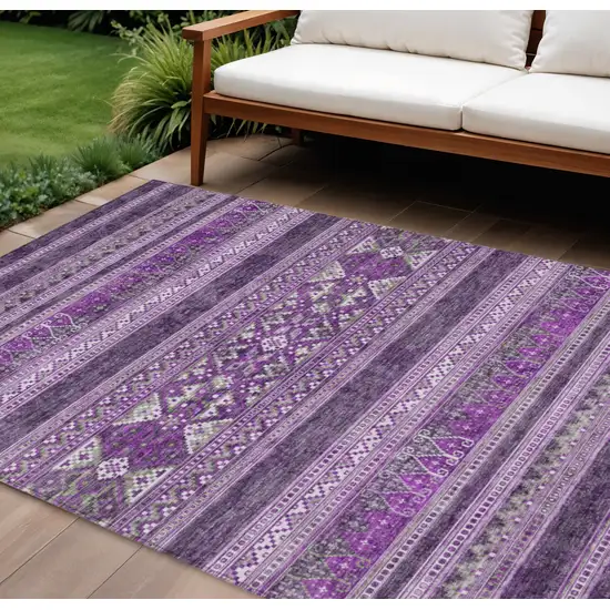Purple Eggplant And Gray Southwestern Washable Indoor Outdoor Area Rug Photo 1