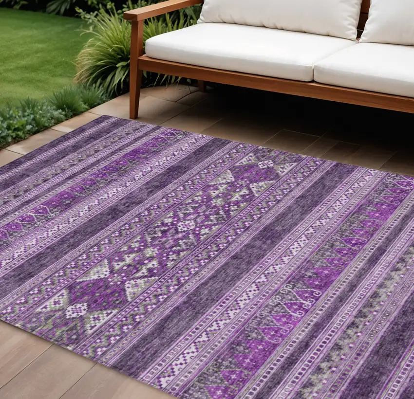 Purple Eggplant And Gray Southwestern Washable Indoor Outdoor Area Rug Photo 1