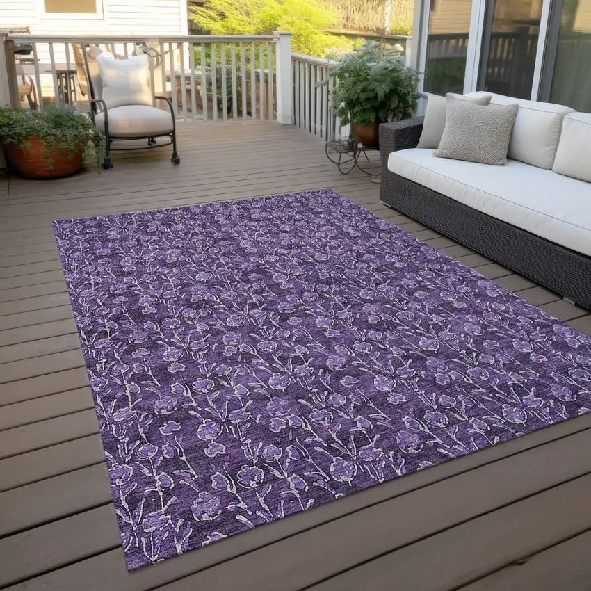 Purple Eggplant And Ivory Floral Washable Indoor Outdoor Area Rug Photo 7