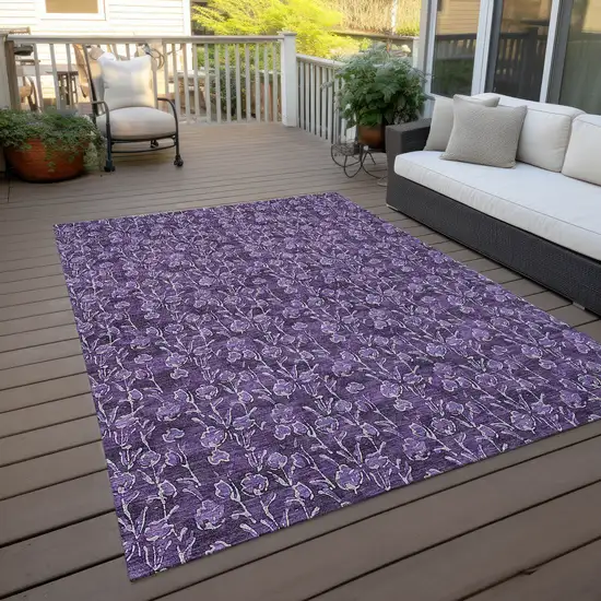 Purple Eggplant And Ivory Floral Washable Indoor Outdoor Area Rug Photo 7