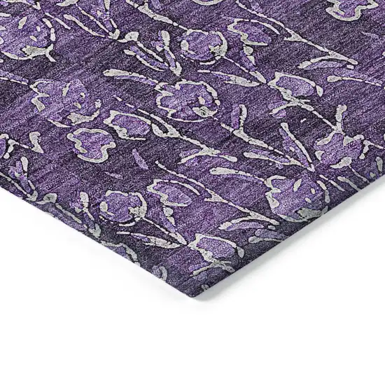 Purple Eggplant And Ivory Floral Washable Indoor Outdoor Area Rug Photo 4