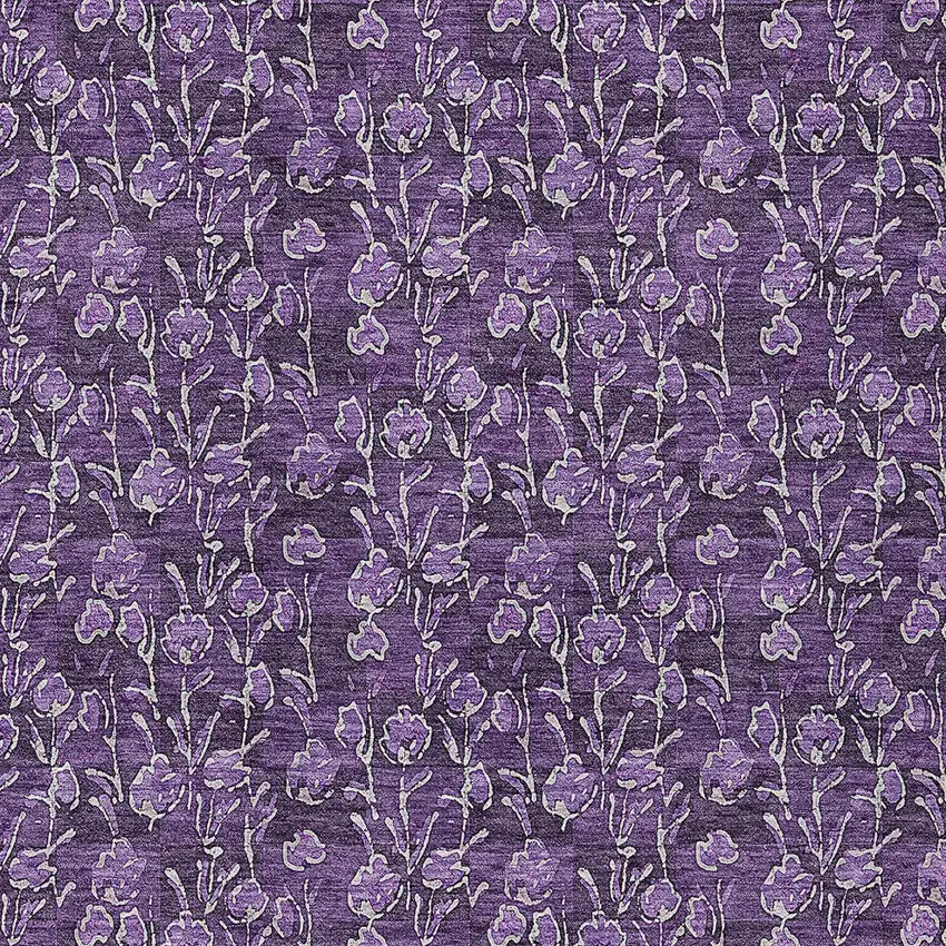 Purple Eggplant And Ivory Floral Washable Indoor Outdoor Area Rug Photo 5