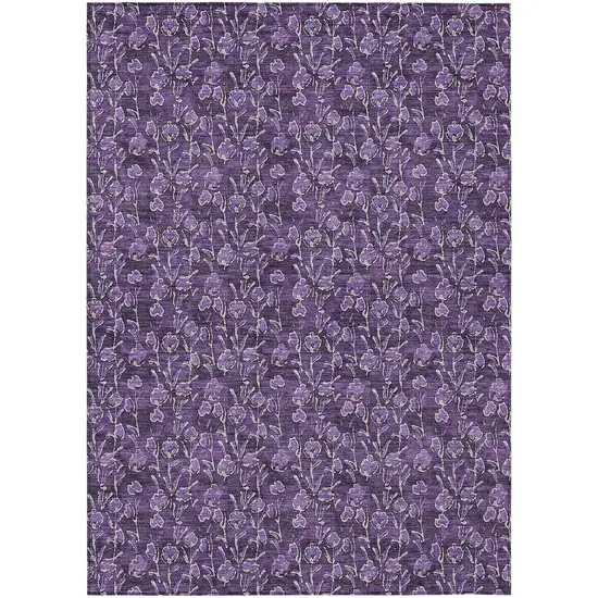 Purple Eggplant And Ivory Floral Washable Indoor Outdoor Area Rug Photo 2