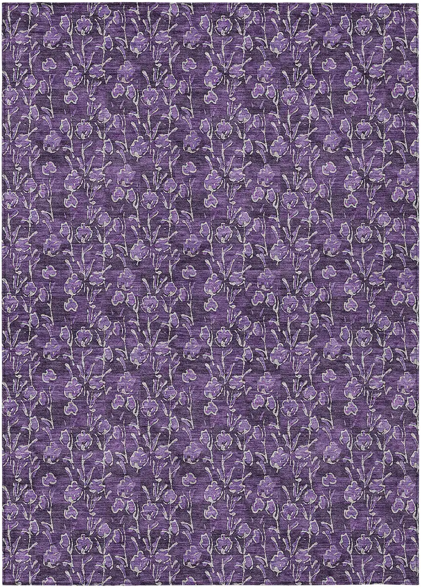 Purple Eggplant And Ivory Floral Washable Indoor Outdoor Area Rug Photo 2