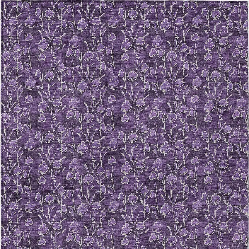 Purple Eggplant And Ivory Floral Washable Indoor Outdoor Area Rug Photo 6
