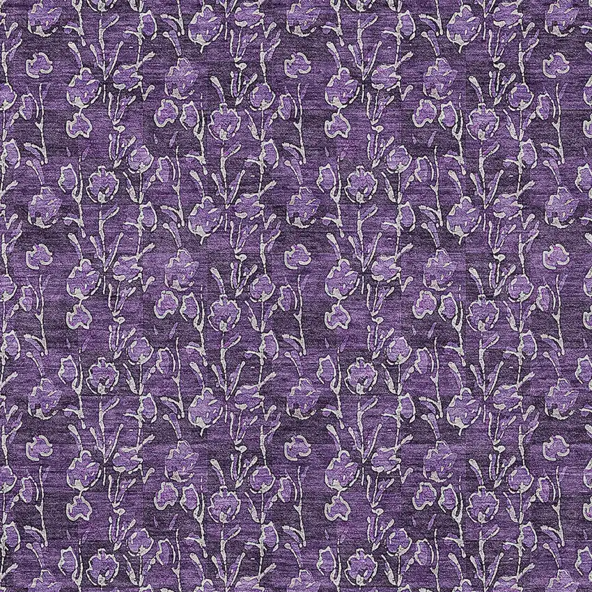 Purple Eggplant And Ivory Floral Washable Indoor Outdoor Area Rug Photo 5