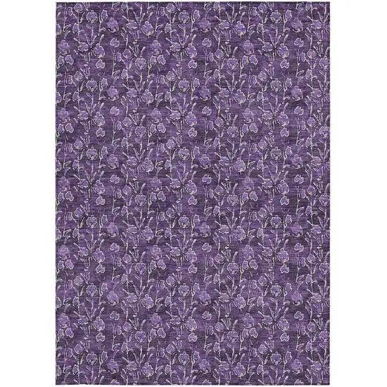 Purple Eggplant And Ivory Floral Washable Indoor Outdoor Area Rug Photo 6