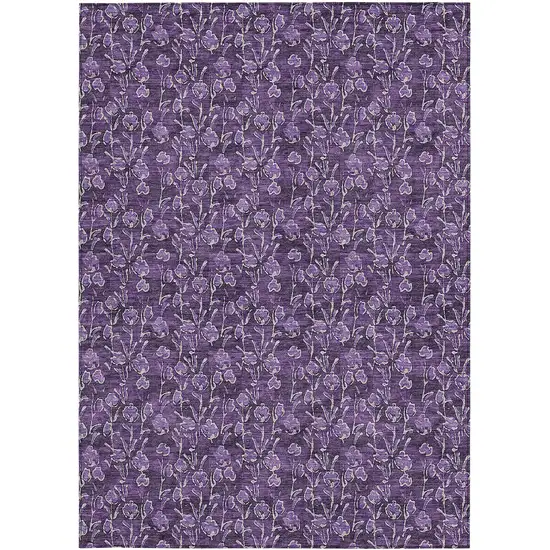 Purple Eggplant And Ivory Floral Washable Indoor Outdoor Area Rug Photo 6