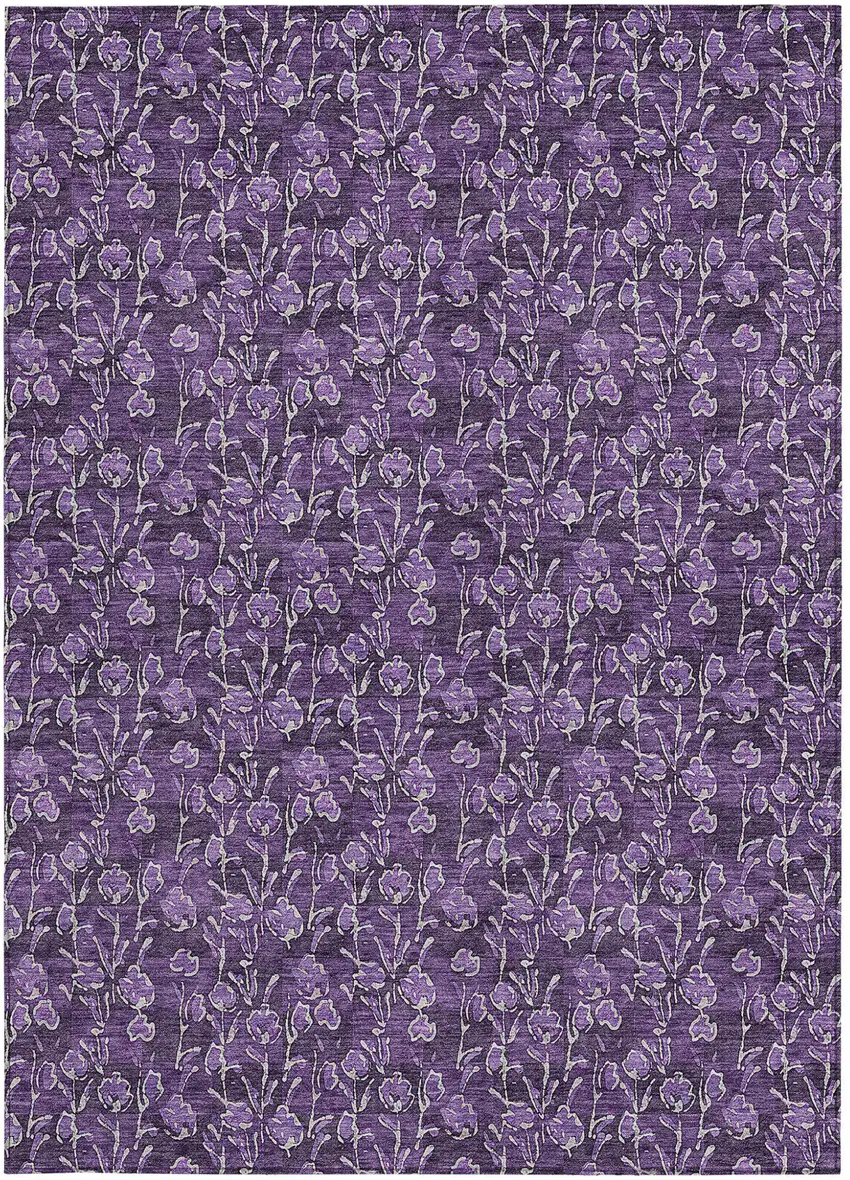 Purple Eggplant And Ivory Floral Washable Indoor Outdoor Area Rug Photo 6