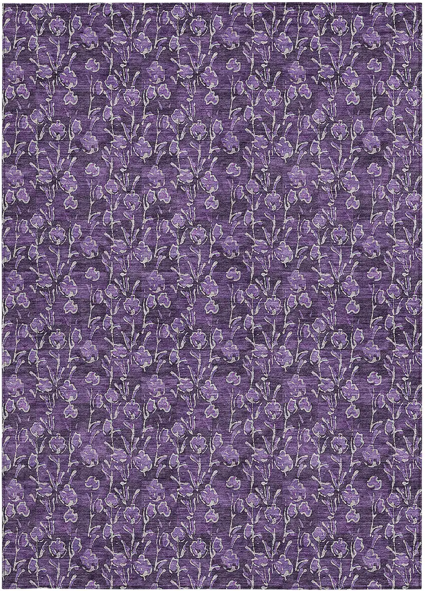 Purple Eggplant And Ivory Floral Washable Indoor Outdoor Area Rug Photo 6