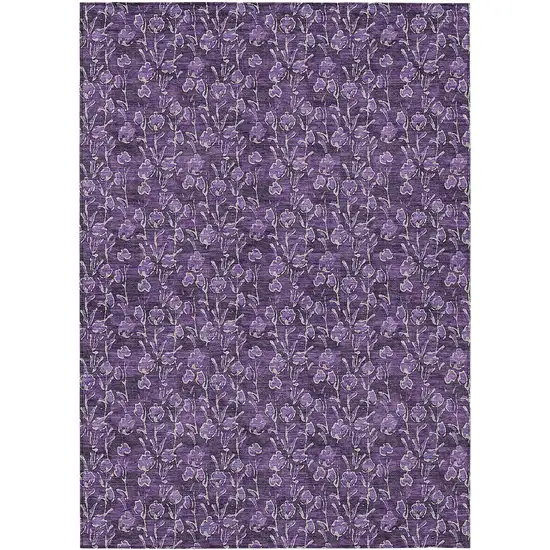 Purple Eggplant And Ivory Floral Washable Indoor Outdoor Area Rug Photo 2