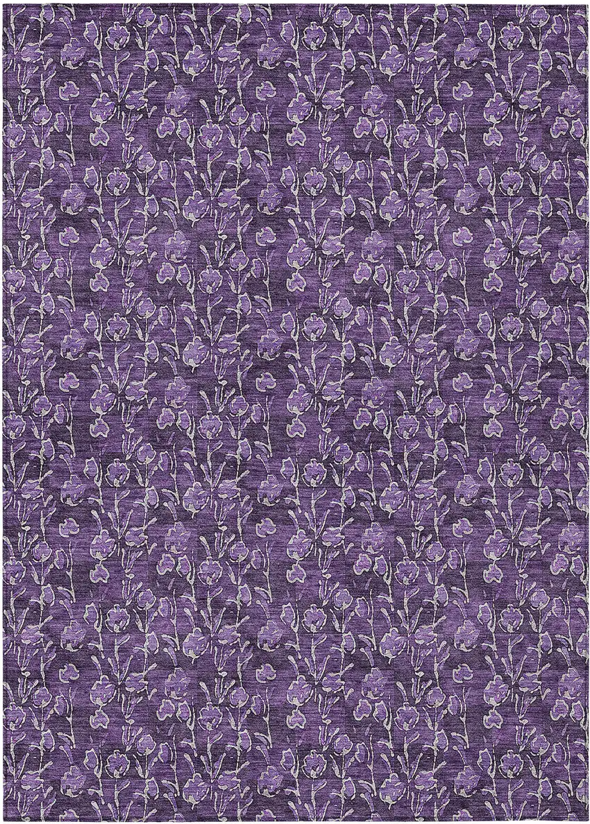 Purple Eggplant And Ivory Floral Washable Indoor Outdoor Area Rug Photo 2