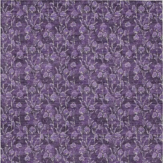 Purple Eggplant And Ivory Floral Washable Indoor Outdoor Area Rug Photo 6