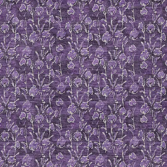 Purple Eggplant And Ivory Floral Washable Indoor Outdoor Area Rug Photo 5