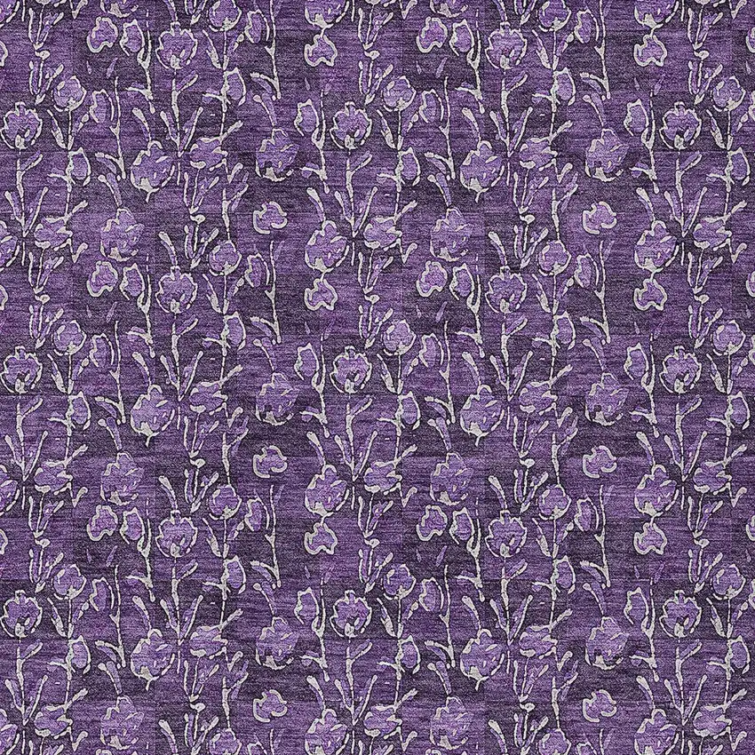 Purple Eggplant And Ivory Floral Washable Indoor Outdoor Area Rug Photo 5