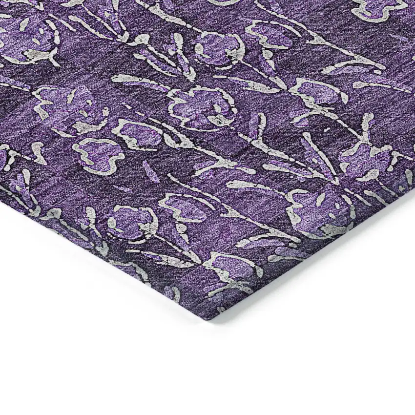 Purple Eggplant And Ivory Floral Washable Indoor Outdoor Area Rug Photo 4