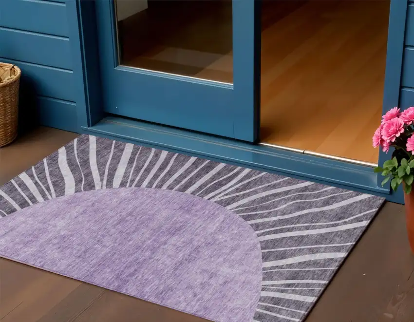 Purple Eggplant And Lavender Abstract Washable Indoor Outdoor Area Rug Photo 1