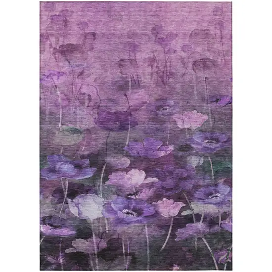 Purple Eggplant And Lavender Floral Washable Indoor Outdoor Area Rug Photo 2