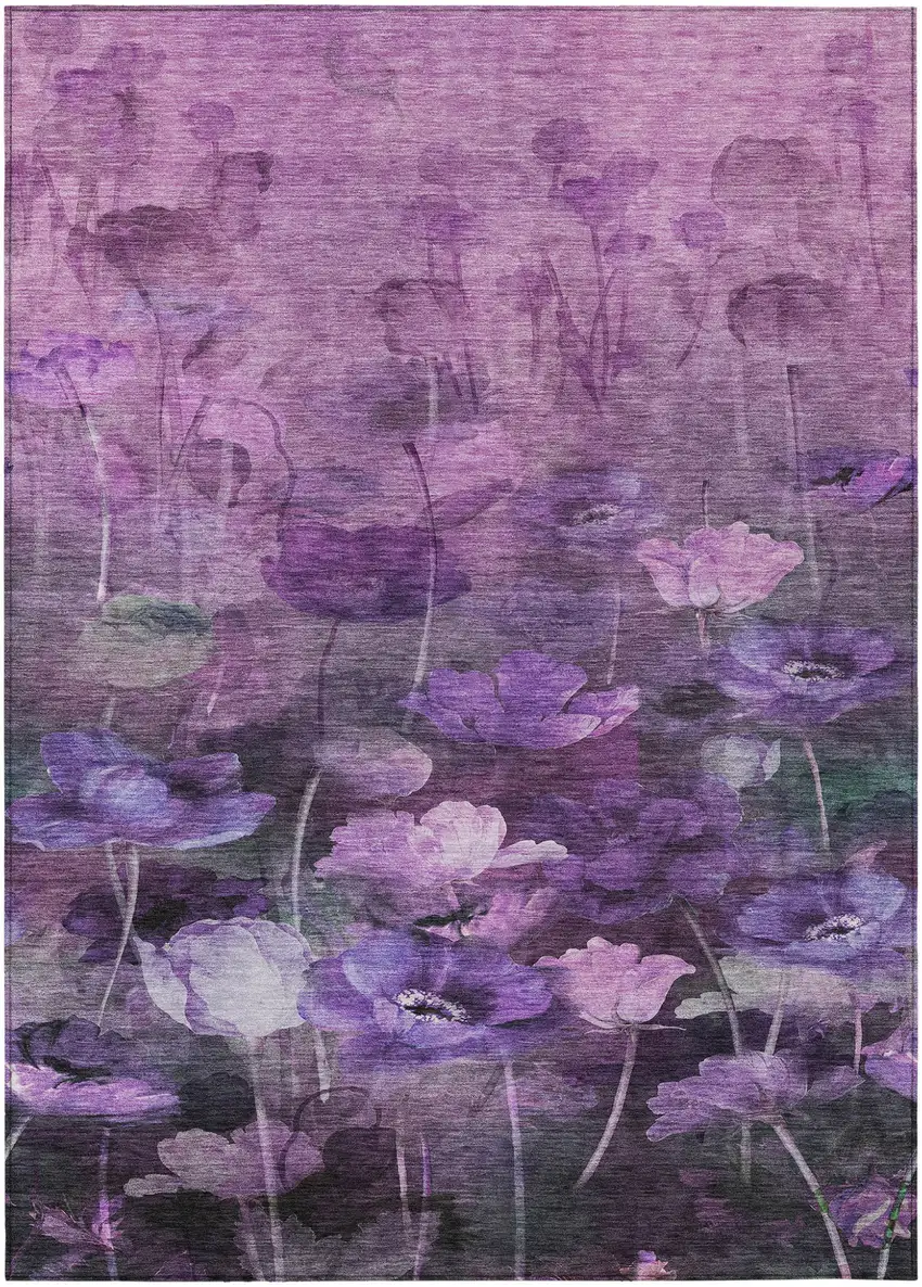 Purple Eggplant And Lavender Floral Washable Indoor Outdoor Area Rug Photo 2