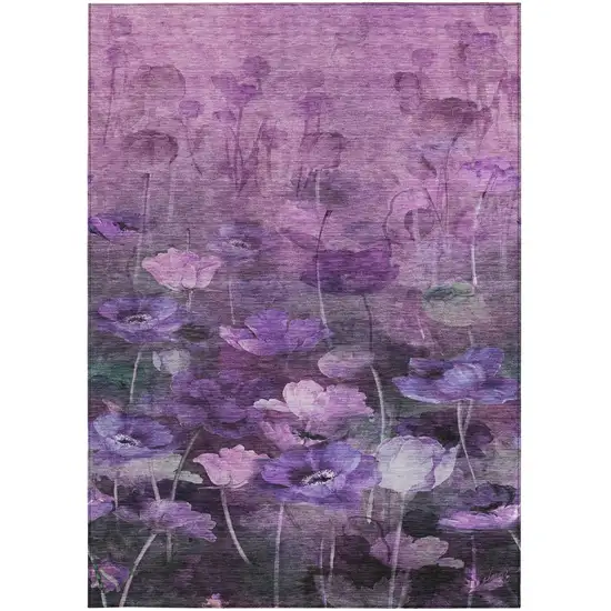 Purple Eggplant And Lavender Floral Washable Indoor Outdoor Area Rug Photo 5