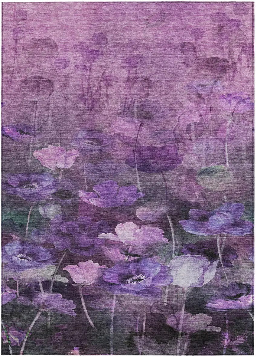 Purple Eggplant And Lavender Floral Washable Indoor Outdoor Area Rug Photo 5