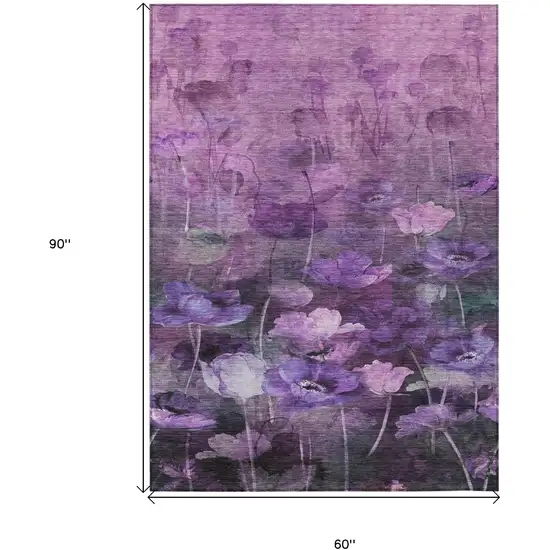 Purple Eggplant And Lavender Floral Washable Indoor Outdoor Area Rug Photo 3