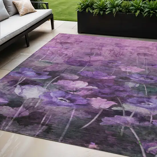 Purple Eggplant And Lavender Floral Washable Indoor Outdoor Area Rug Photo 1