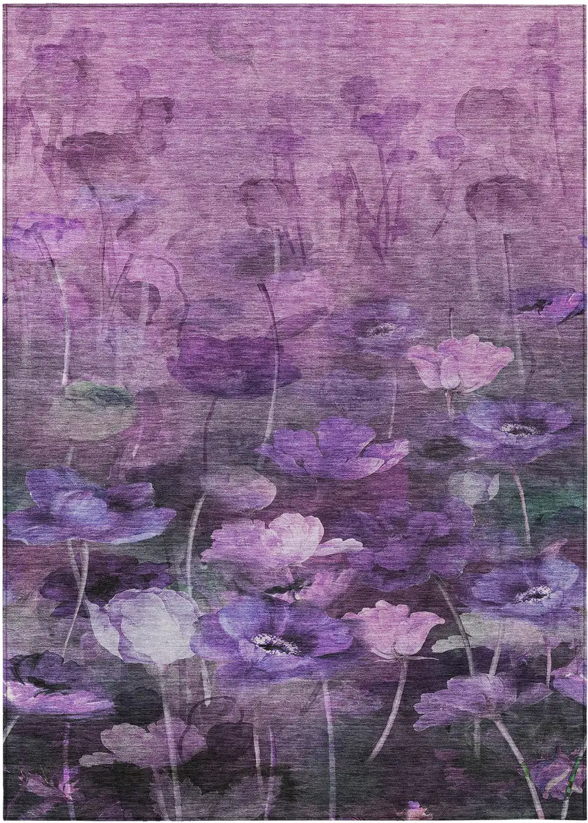 Purple Eggplant And Lavender Floral Washable Indoor Outdoor Area Rug Photo 2