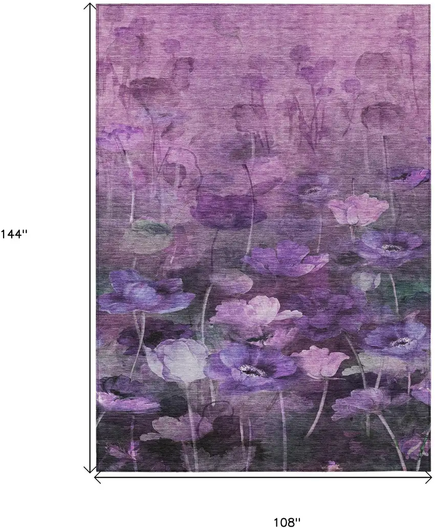 Purple Eggplant And Lavender Floral Washable Indoor Outdoor Area Rug Photo 3