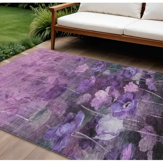 Purple Eggplant And Lavender Floral Washable Indoor Outdoor Area Rug Photo 1