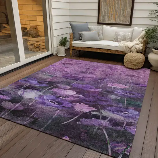 Purple Eggplant And Lavender Floral Washable Indoor Outdoor Area Rug Photo 9