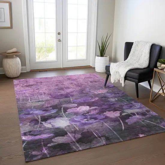 Purple Eggplant And Lavender Floral Washable Indoor Outdoor Area Rug Photo 7
