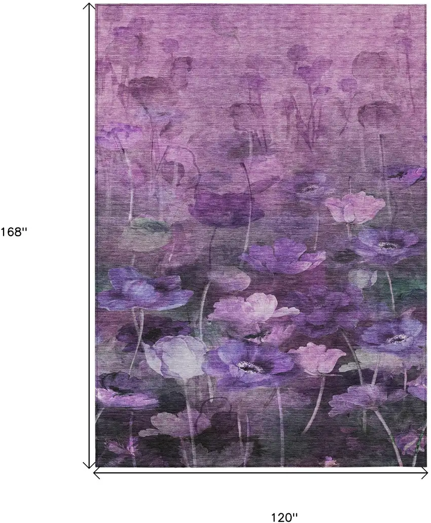 Purple Eggplant And Lavender Floral Washable Indoor Outdoor Area Rug Photo 3