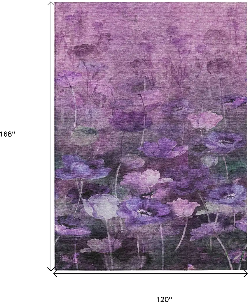 Purple Eggplant And Lavender Floral Washable Indoor Outdoor Area Rug Photo 3